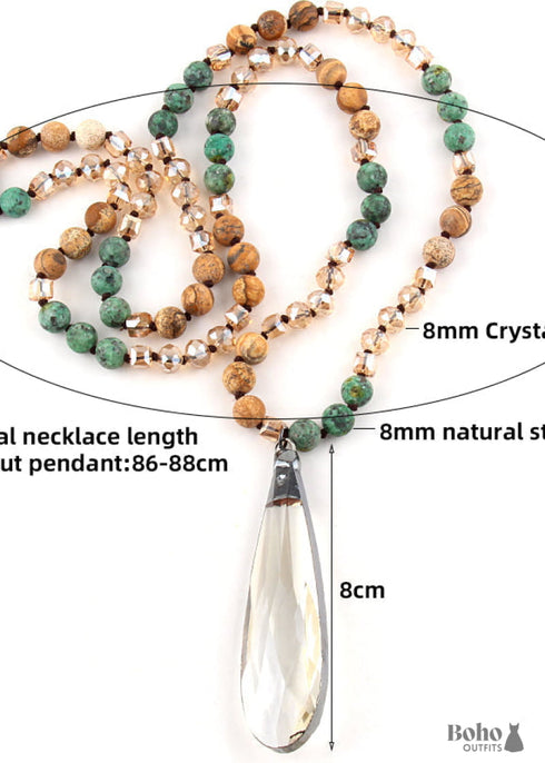 Boho Necklace, RH Antique Drop Crystal Lava Stone